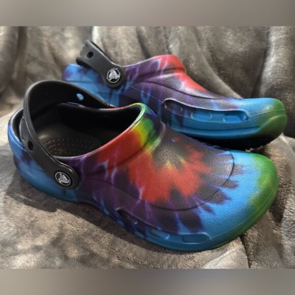 Crocs Bistro Kids Woman Man Unisex Tie Dye Slip On Clogs Sandals Rainbow Woman 6 - Picture 3 of 12